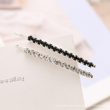 Bobby pin de strass curvo de 6,5 cm prata / preto bling metal grampo de cabelo acessórios de grampo de cabelo de prata